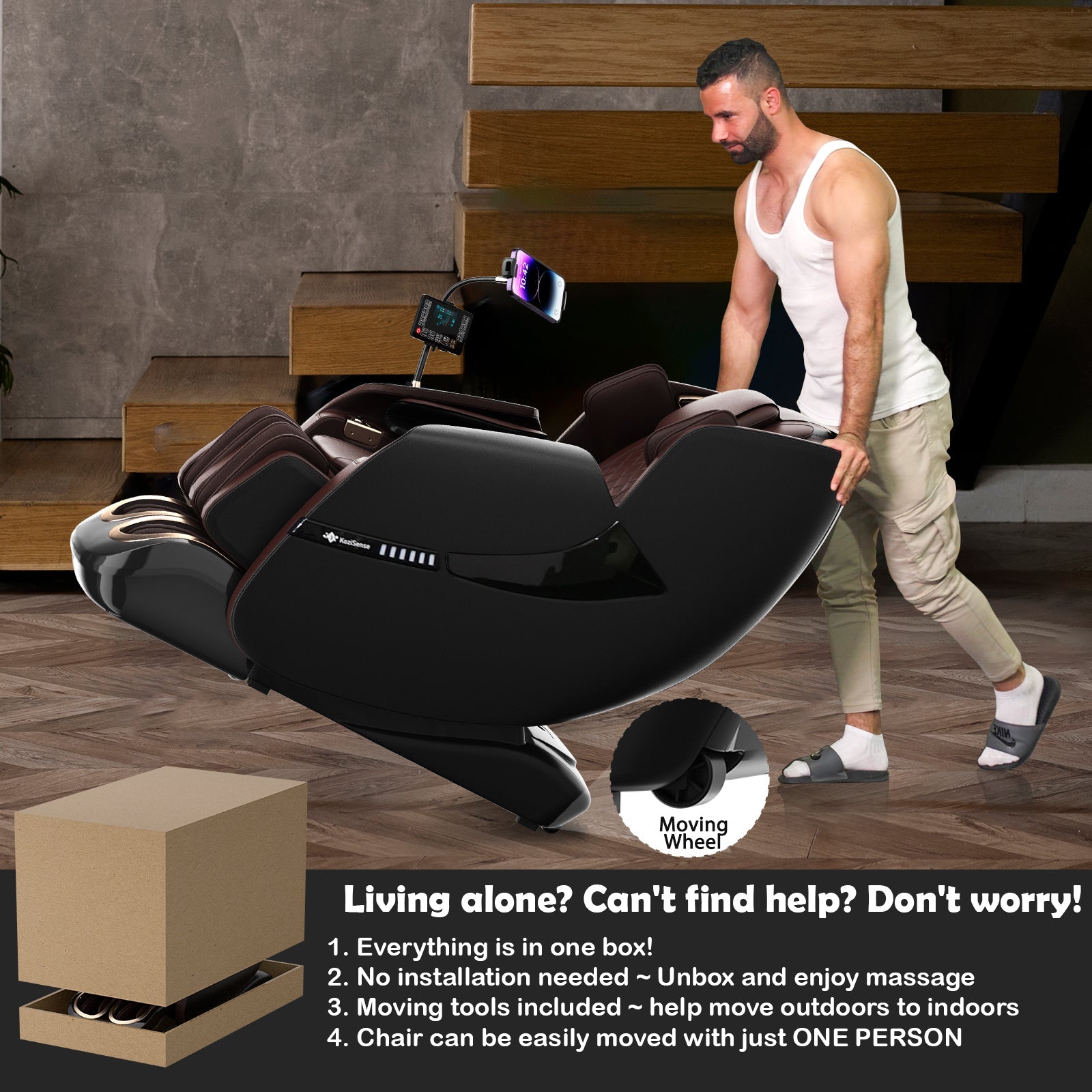 KoziSense 2026 Upgraded A18 3D SL-track Massage Chair - (Black and Brown)