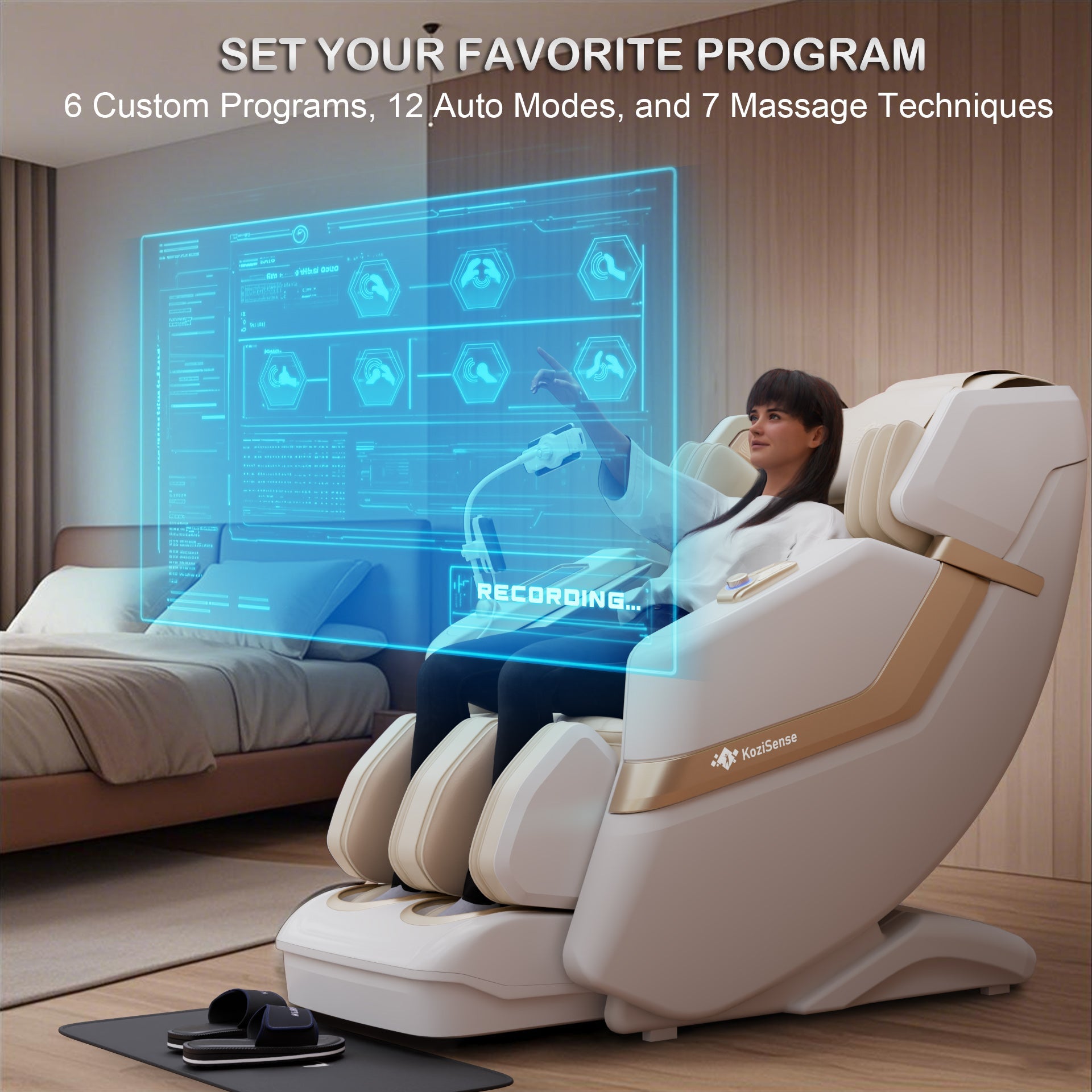 KoziSense KZ-313 New Heated Jade Stone Massage Chair (White)